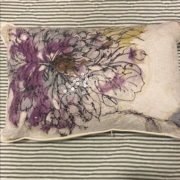 Other - Floral Sequin Accent Pillow - Purple and Cream